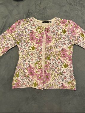 Elementz Pink Floral Cardigan with Green Accents